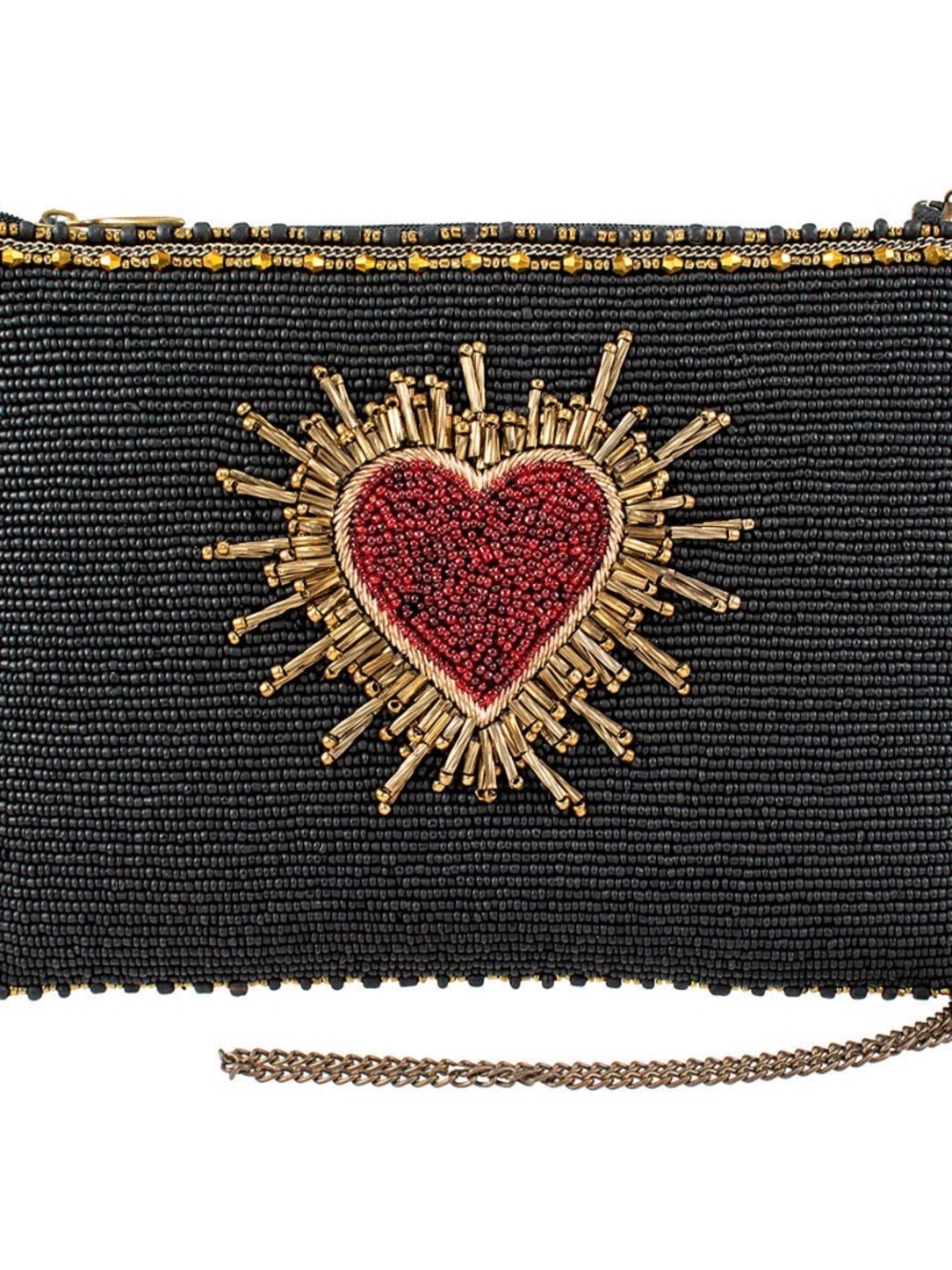 Mary Francis Affection Heart Mini beaded red heart Crossbody Handbag